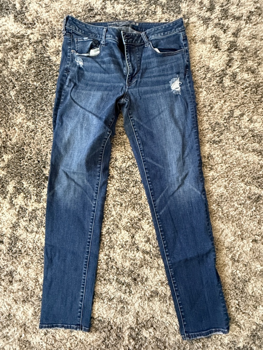 American Eagle Outfitters Dark Blue Skinny Jeans with Subtle Distressing